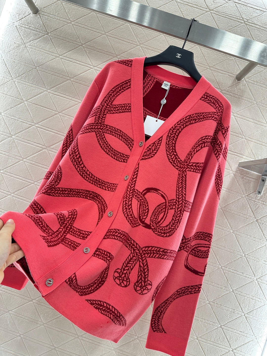 25fw Collision ribbon chain buckle cardigan