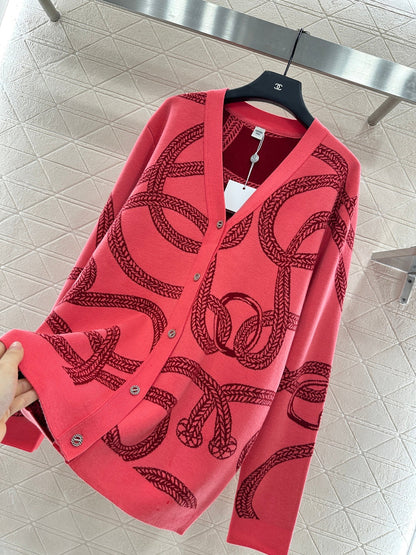 25fw Collision ribbon chain buckle cardigan