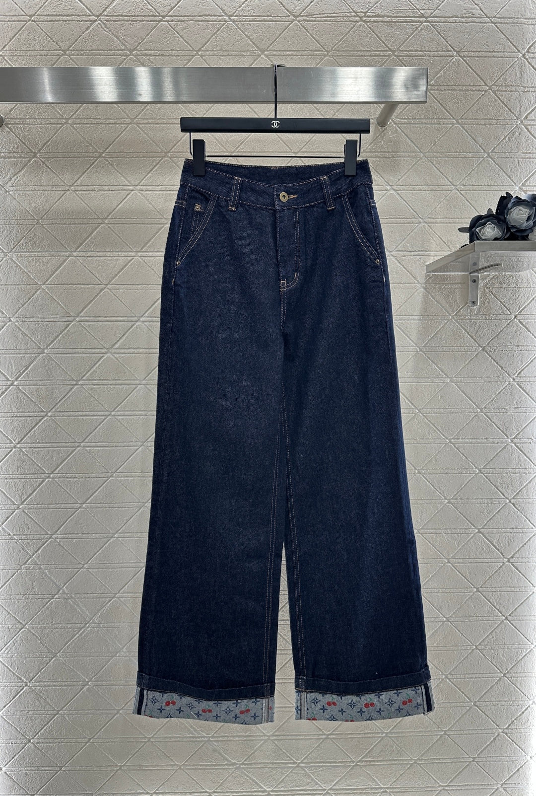 25fw Cherry print denim pants