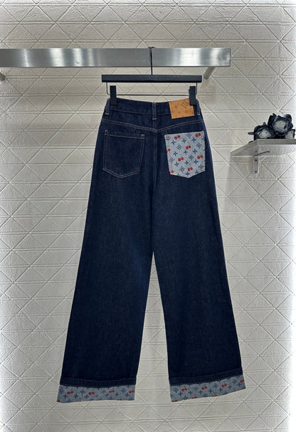 25fw Cherry print denim pants