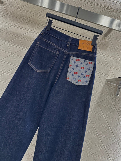 25fw Cherry print denim pants