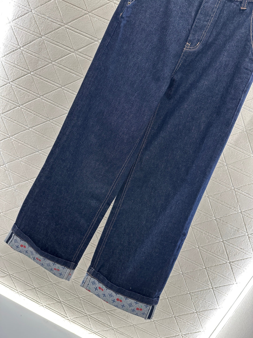 25fw Cherry print denim pants