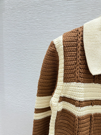 25fw Color blocked lapel cardigan