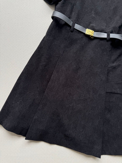 25fw Waist cinched shoulder button slim fit dress