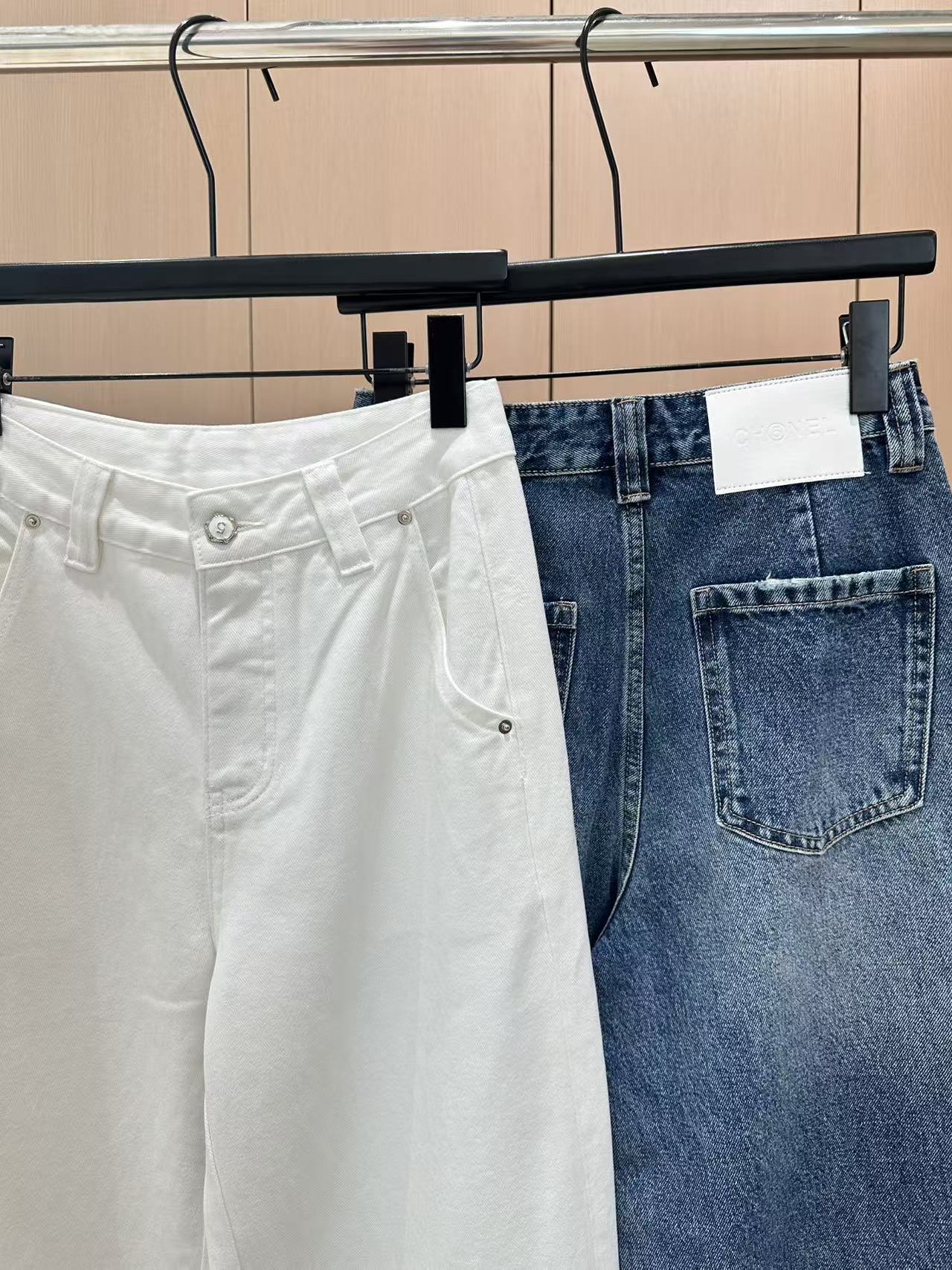 25fw Handmade pearl decorated jeans