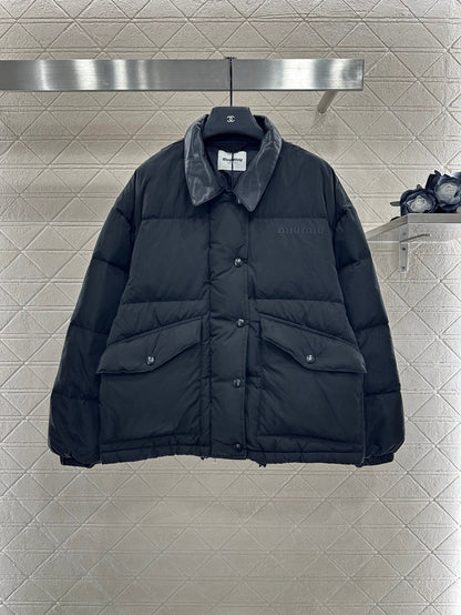 25fw Collar down jacket made of patchwork leather