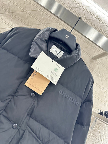 25fw Collar down jacket made of patchwork leather