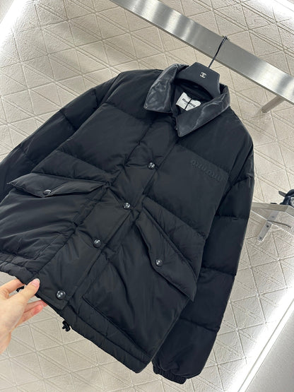 25fw Collar down jacket made of patchwork leather