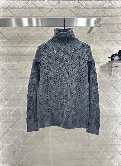 25fw High neck hollowed out crochet sweater