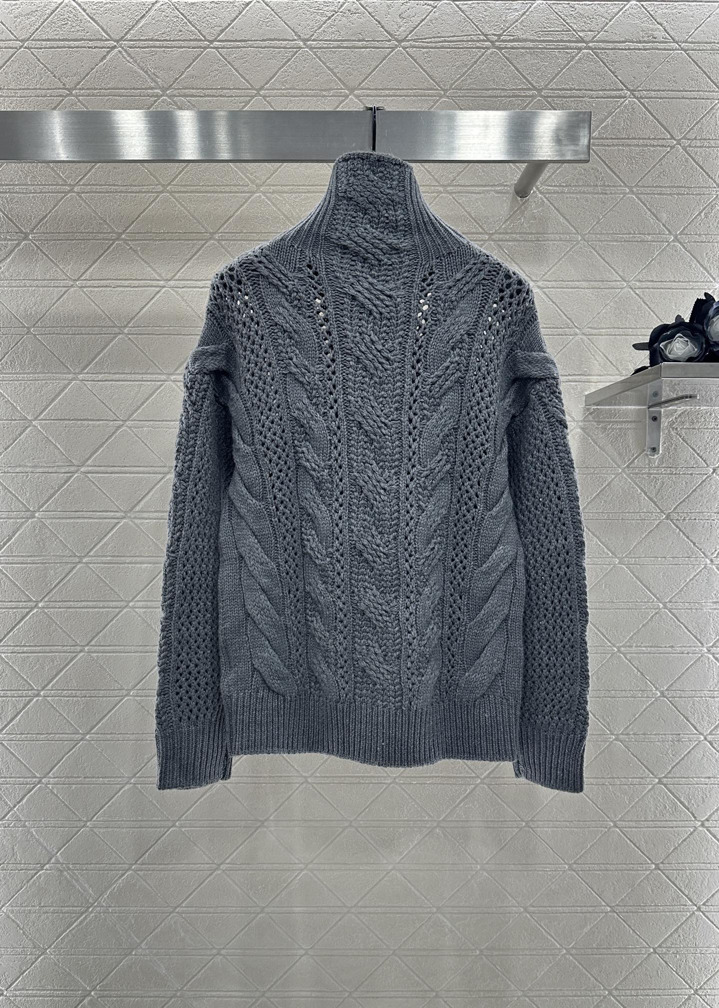 25fw High neck hollowed out crochet sweater