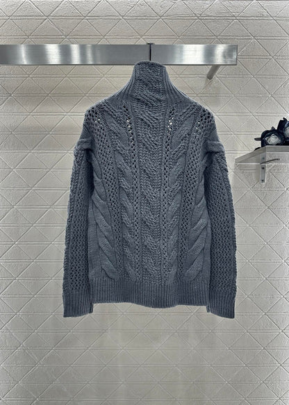 25fw High neck hollowed out crochet sweater