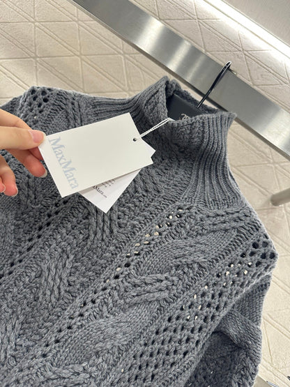 25fw High neck hollowed out crochet sweater