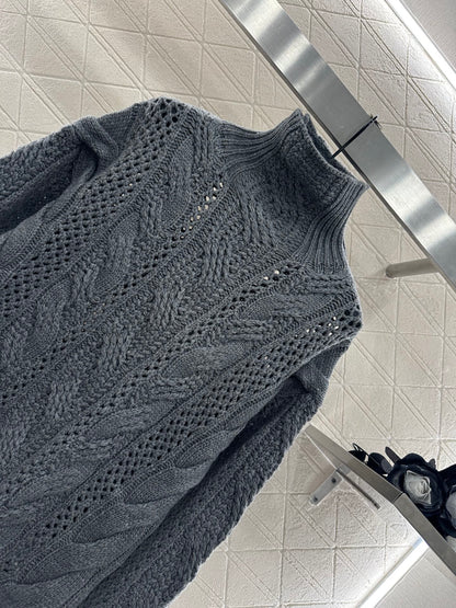 25fw High neck hollowed out crochet sweater