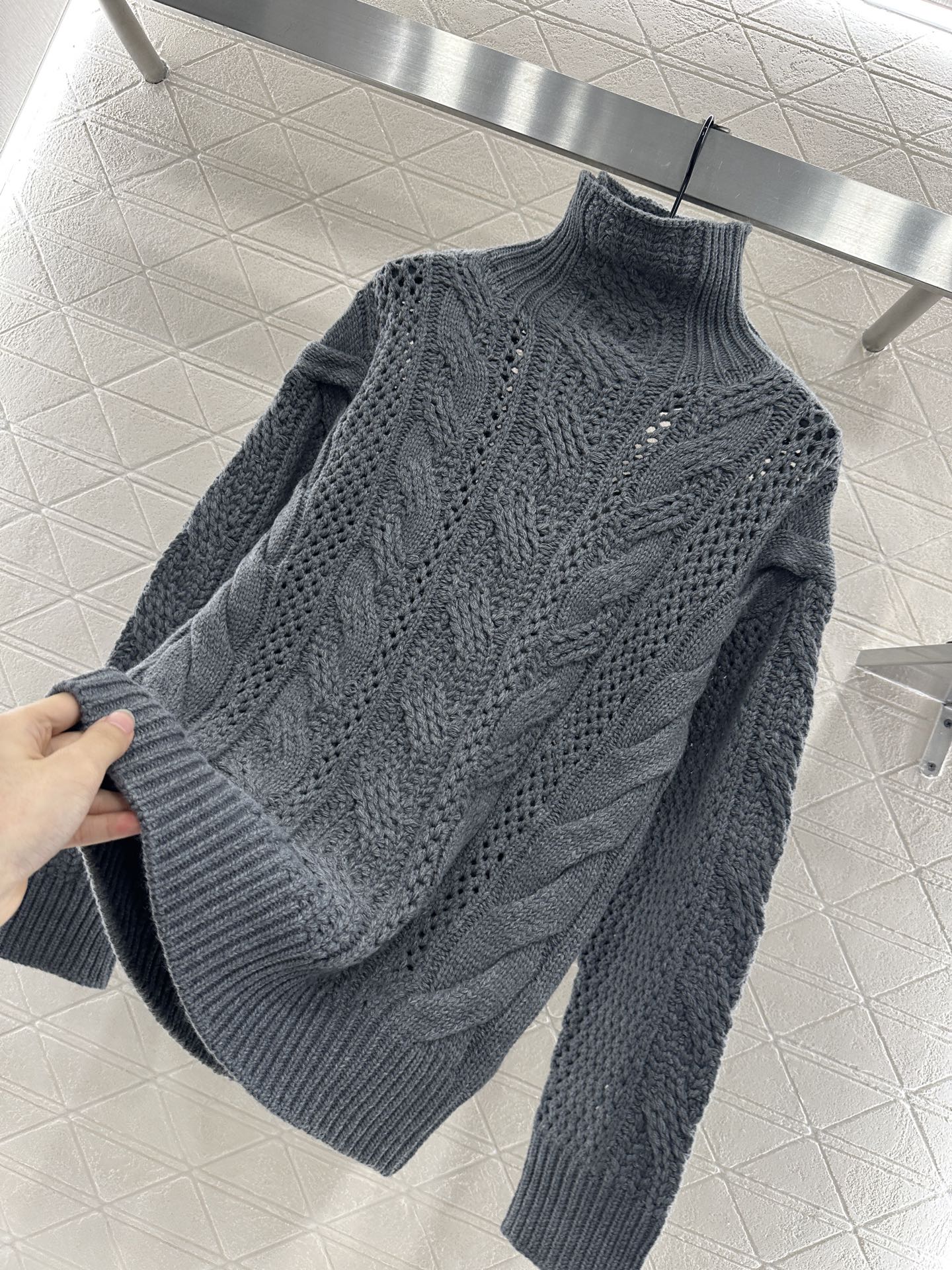 25fw High neck hollowed out crochet sweater