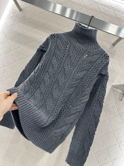 25fw High neck hollowed out crochet sweater