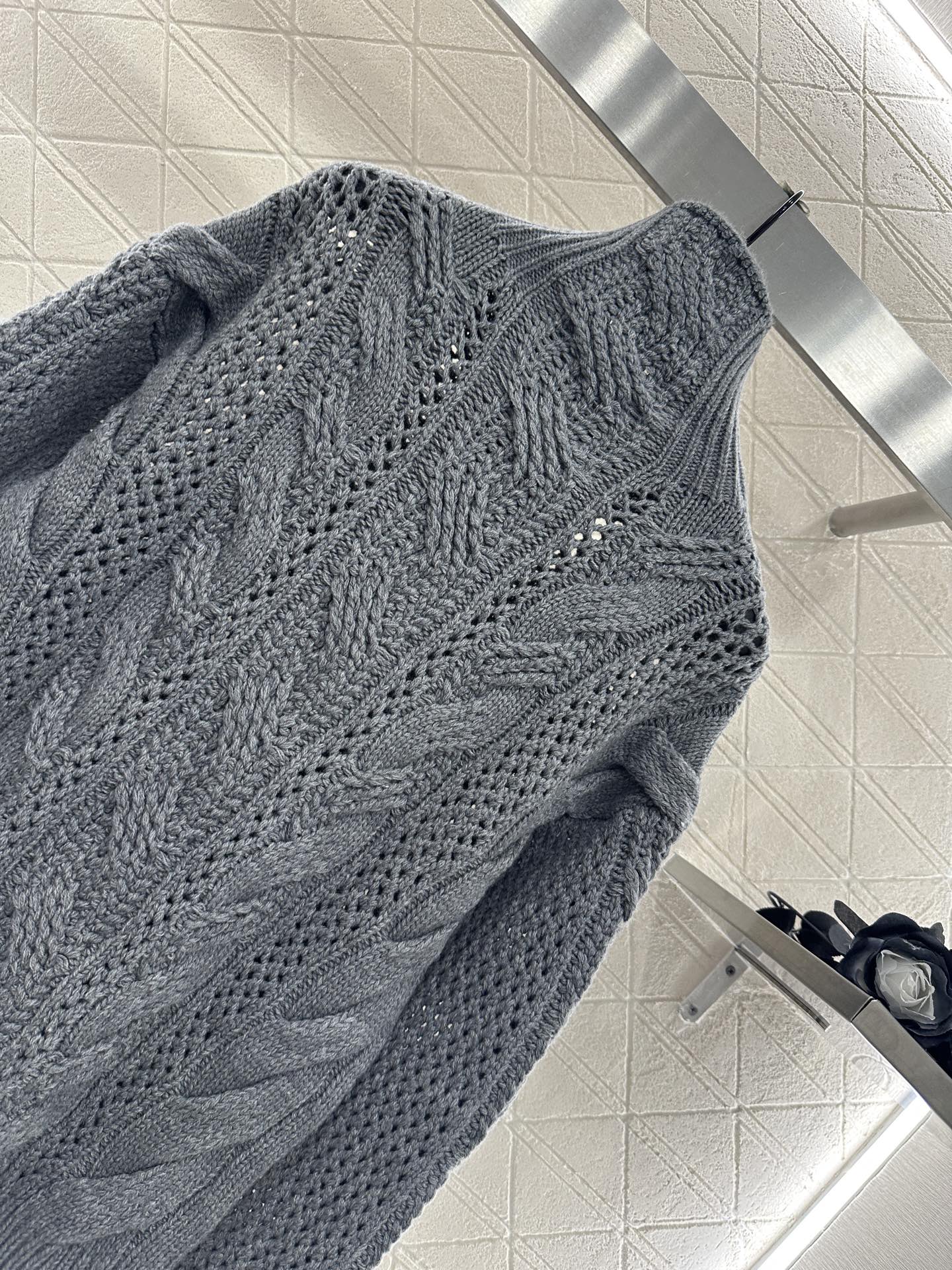 25fw High neck hollowed out crochet sweater