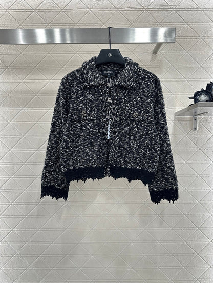 25fw Embroidered lace knitted cardigan