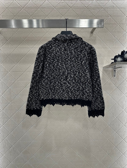 25fw Embroidered lace knitted cardigan