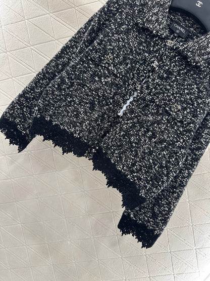 25fw Embroidered lace knitted cardigan