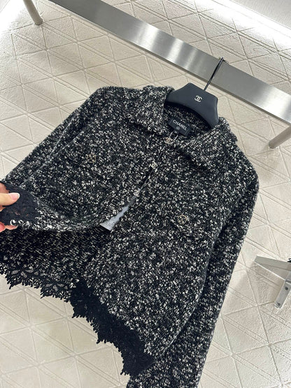 25fw Embroidered lace knitted cardigan