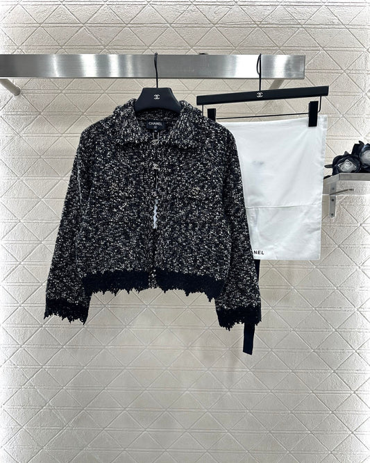 25fw Embroidered lace knitted cardigan