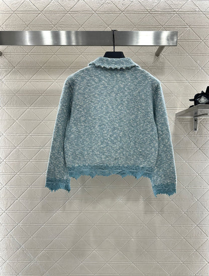 25fw Embroidered lace knitted cardigan