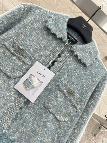 25fw Embroidered lace knitted cardigan