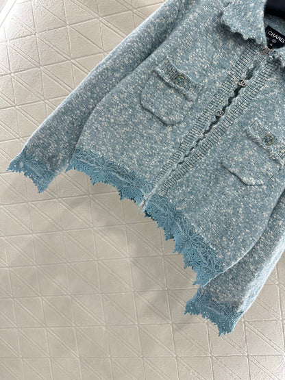 25fw Embroidered lace knitted cardigan