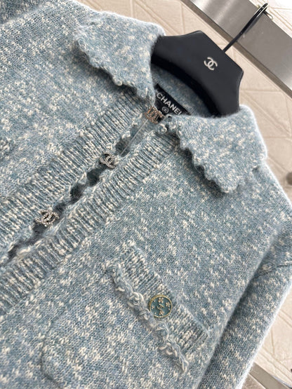 25fw Embroidered lace knitted cardigan