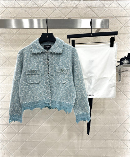 25fw Embroidered lace knitted cardigan