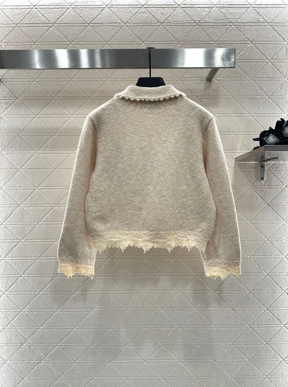 25fw Embroidered lace knitted cardigan