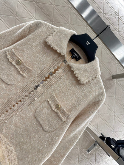 25fw Embroidered lace knitted cardigan