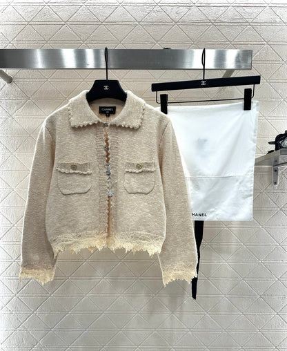 25fw Embroidered lace knitted cardigan