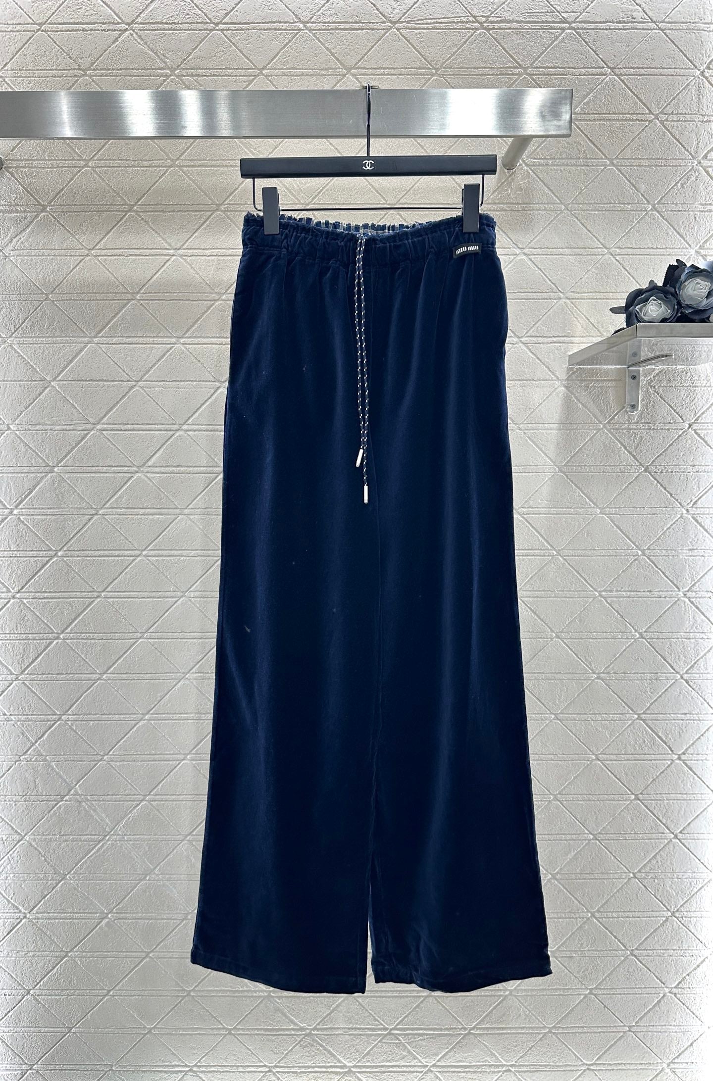 25fw Twisted flower drawstring wide leg pants