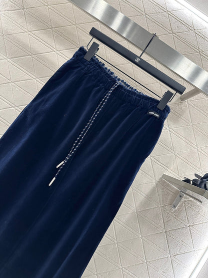 25fw Twisted flower drawstring wide leg pants