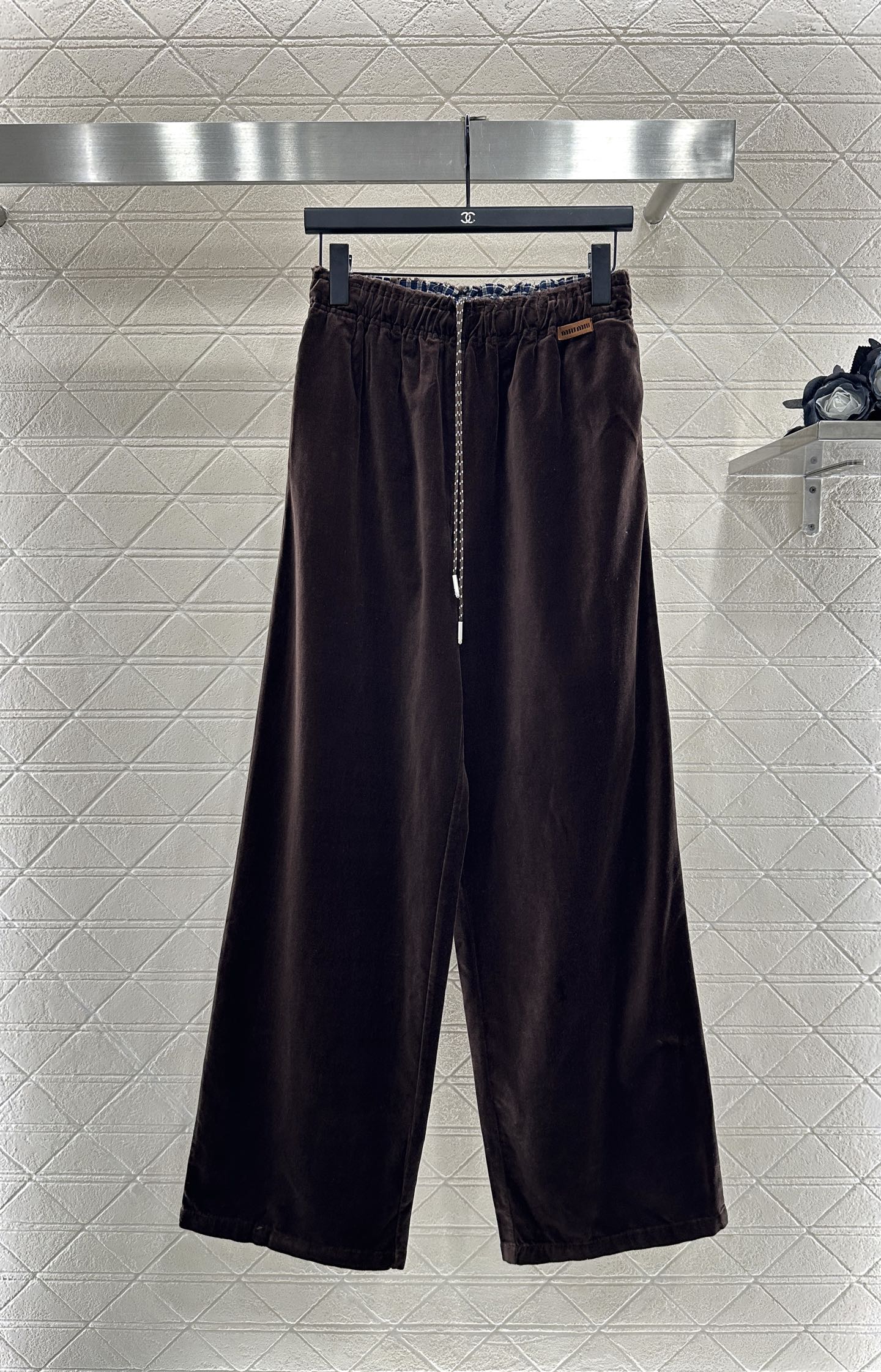 25fw Twisted flower drawstring wide leg pants