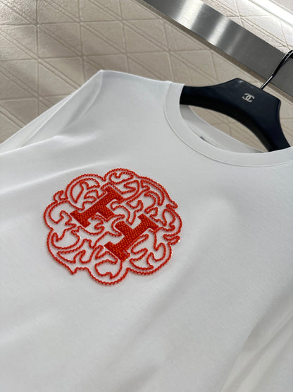 25fw Slim fit beaded logo top