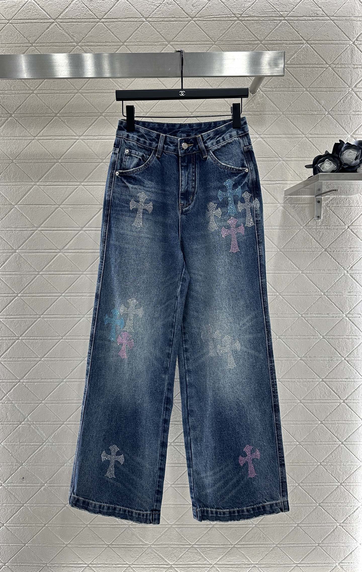 25fw Hot stamping denim cross pants