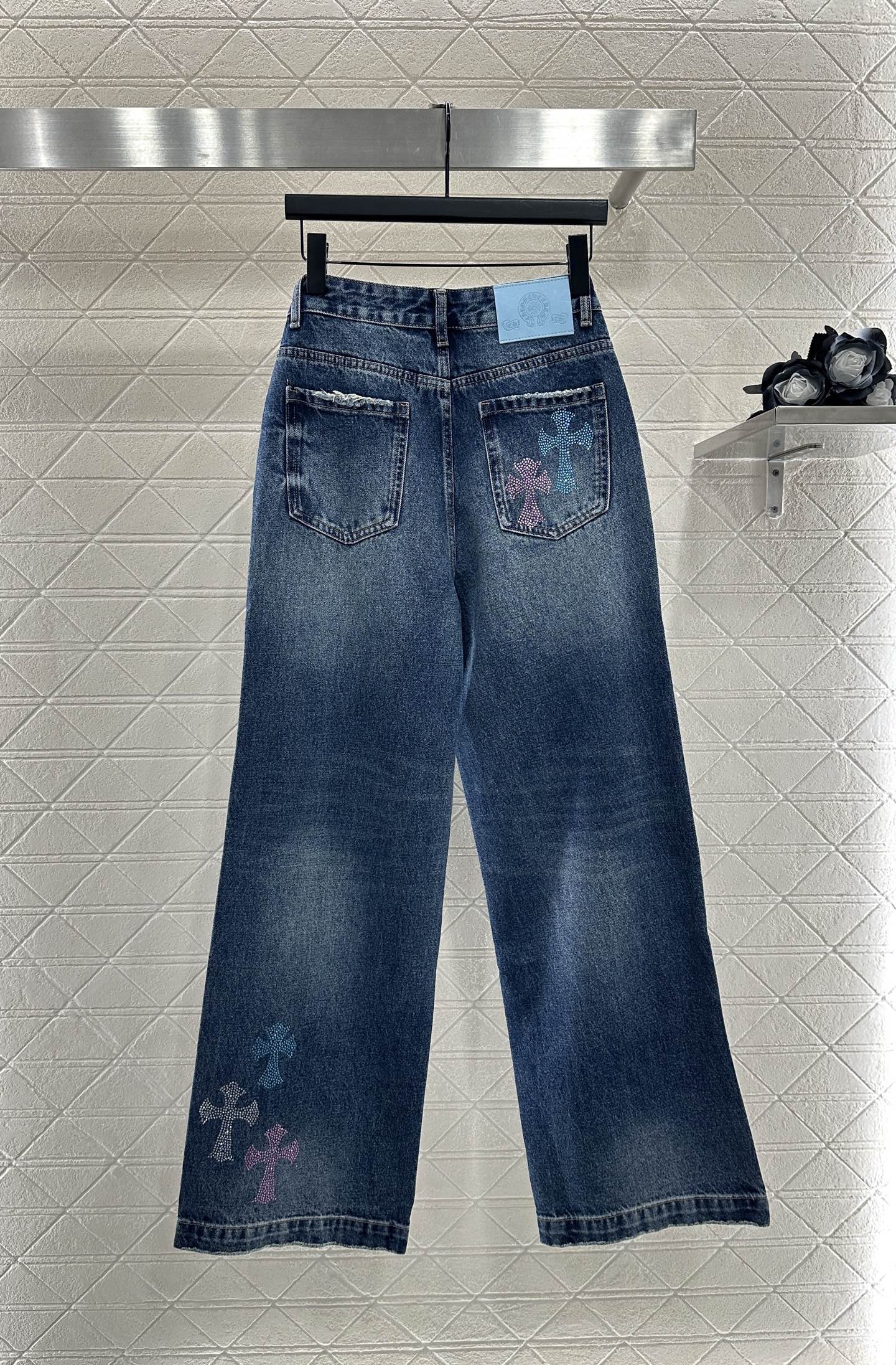 25fw Hot stamping denim cross pants