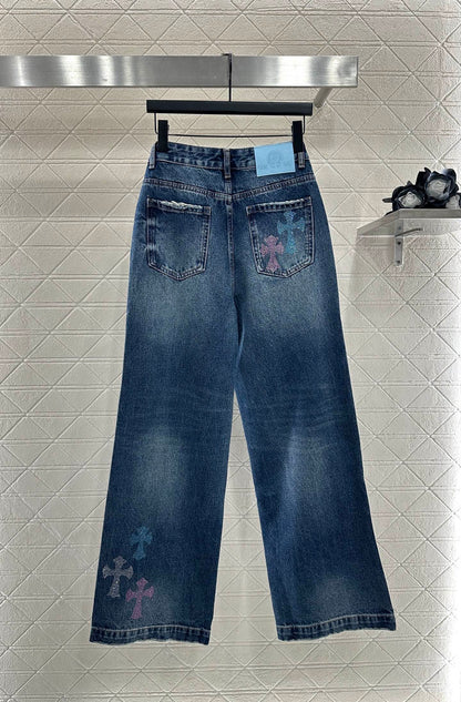 25fw Hot stamping denim cross pants