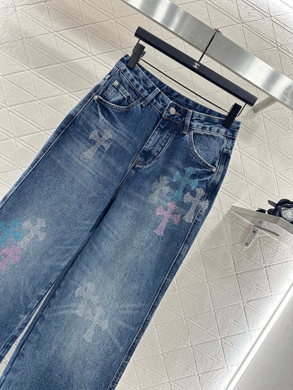 25fw Hot stamping denim cross pants