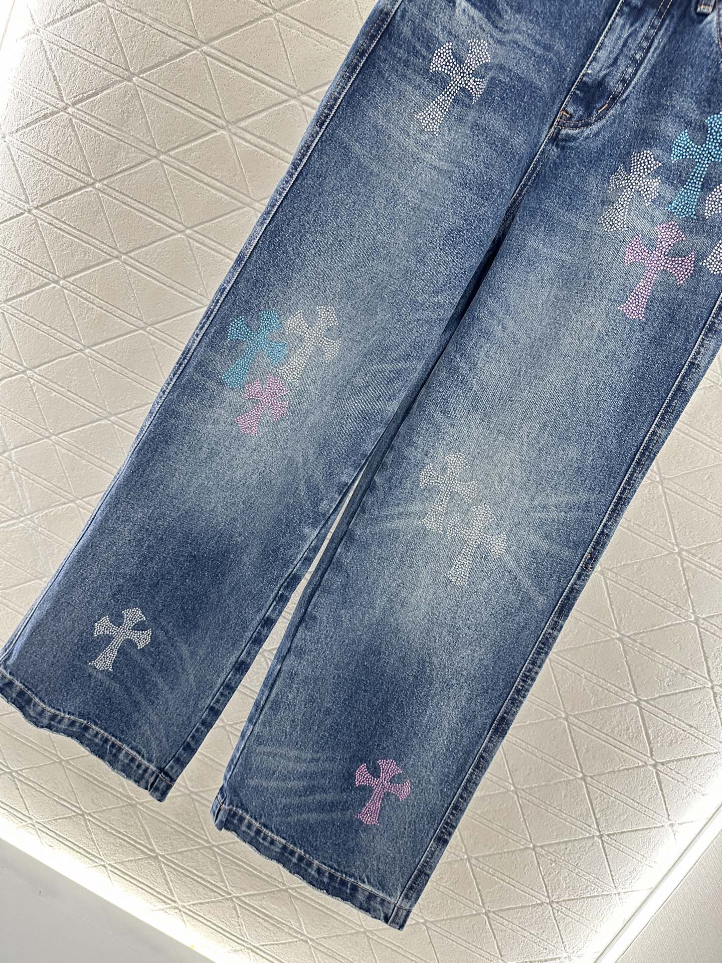 25fw Hot stamping denim cross pants