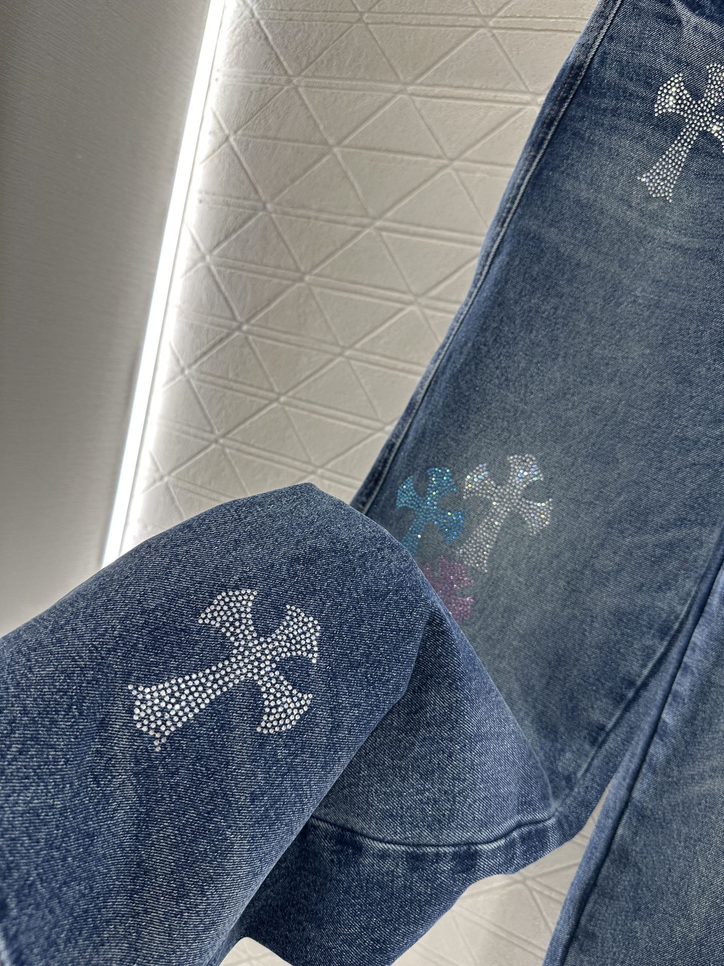 25fw Hot stamping denim cross pants