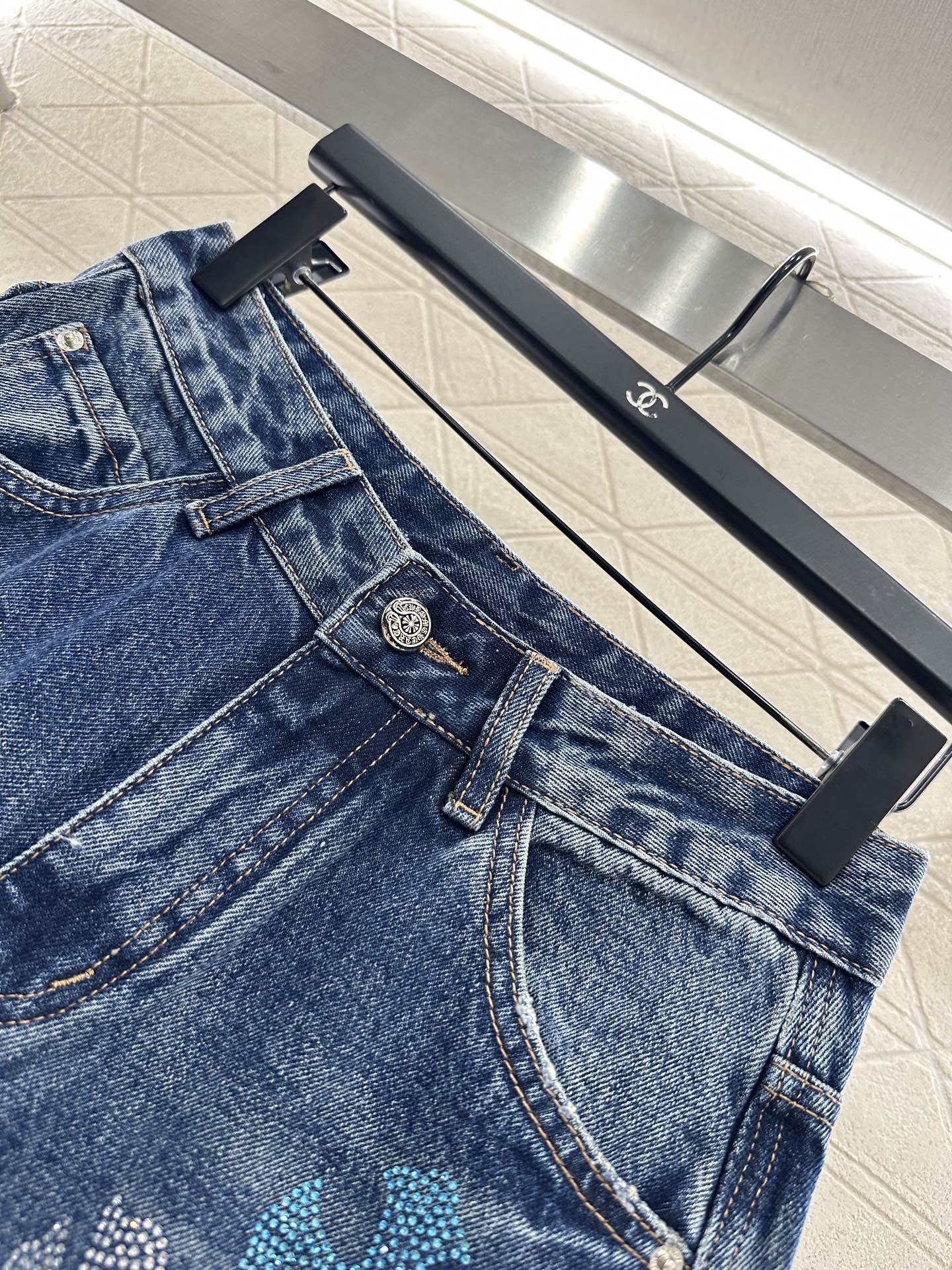 25fw Hot stamping denim cross pants