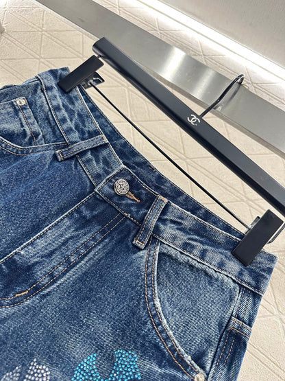 25fw Hot stamping denim cross pants