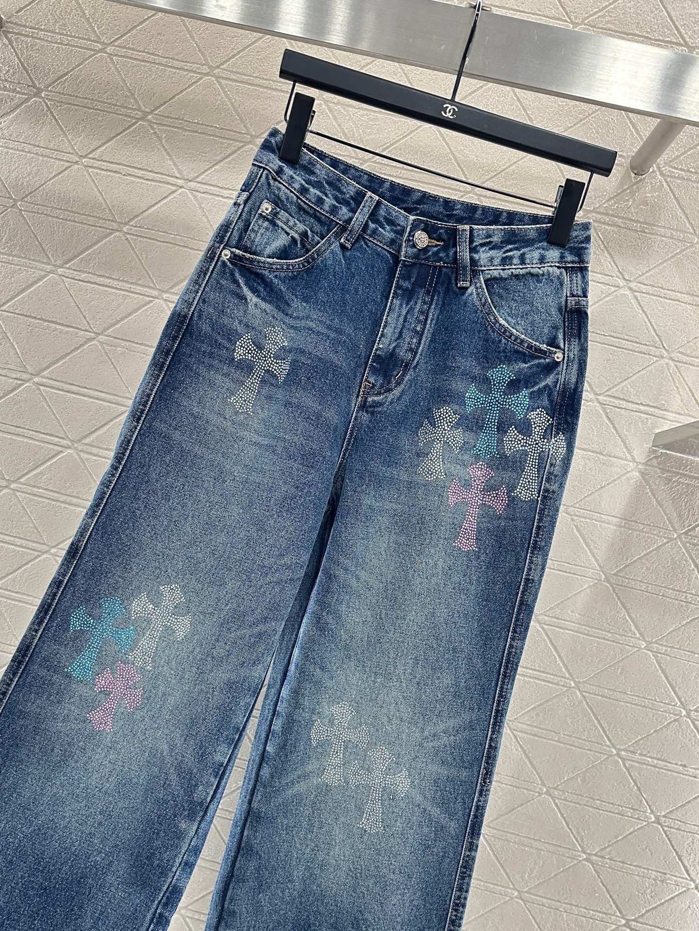 25fw Hot stamping denim cross pants