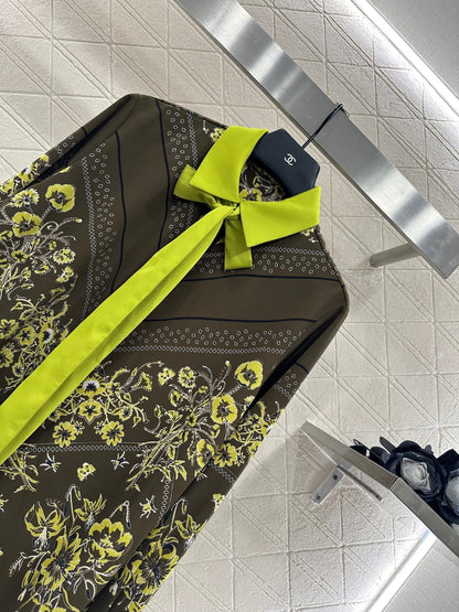 25fw Printed ribbon shirt half skirt set