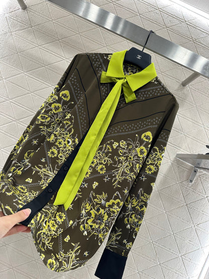 25fw Printed ribbon shirt half skirt set