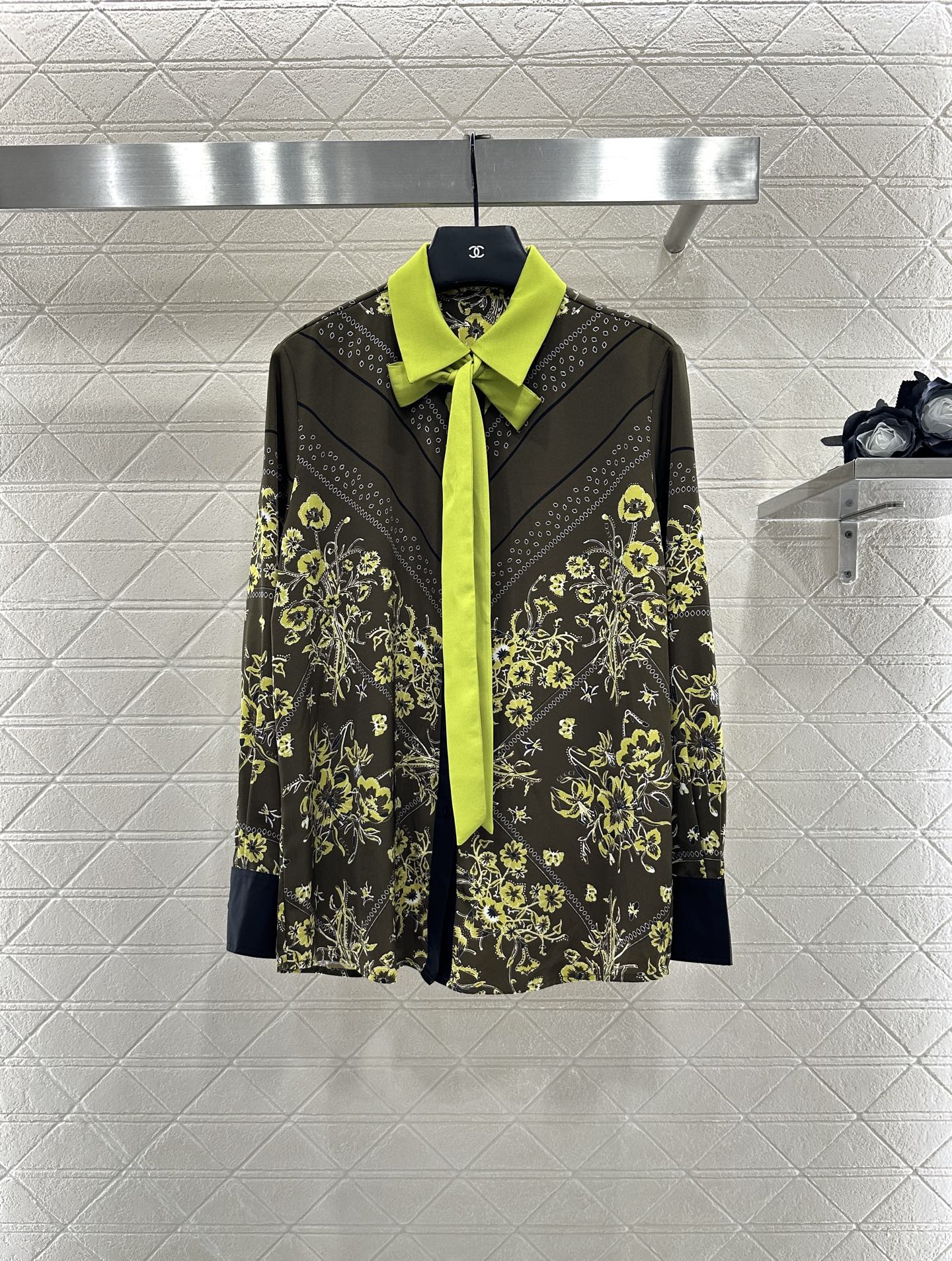 25fw Printed ribbon shirt half skirt set