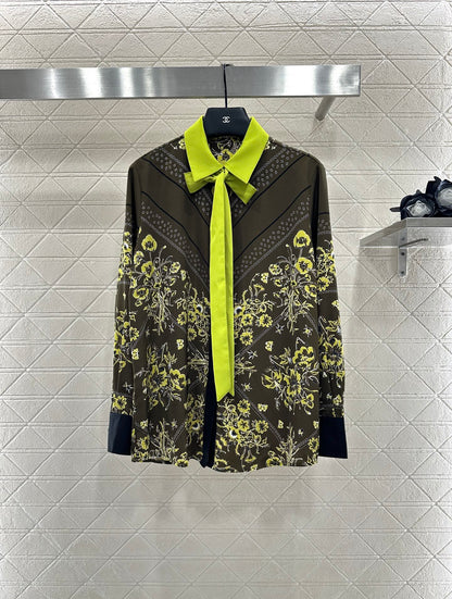 25fw Printed ribbon shirt half skirt set